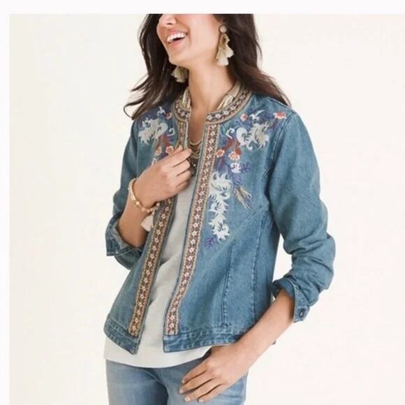 Chico's Jackets & Blazers - Chico’s Embroidered Boho Denim Jacket
